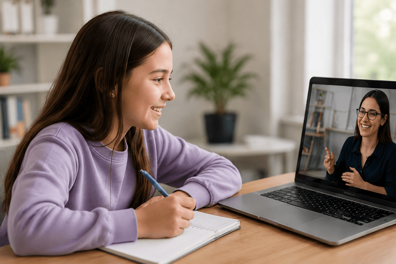 Student engaged with an online tutor